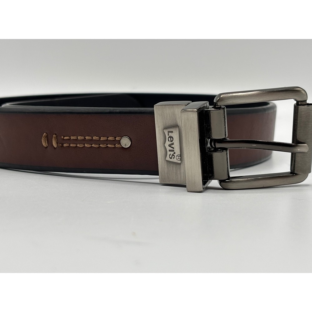 Levi's Men's Brown & Black Reversible Belt Brushed Metal Buckle 1.25" x 31" - Picture 3 of 11